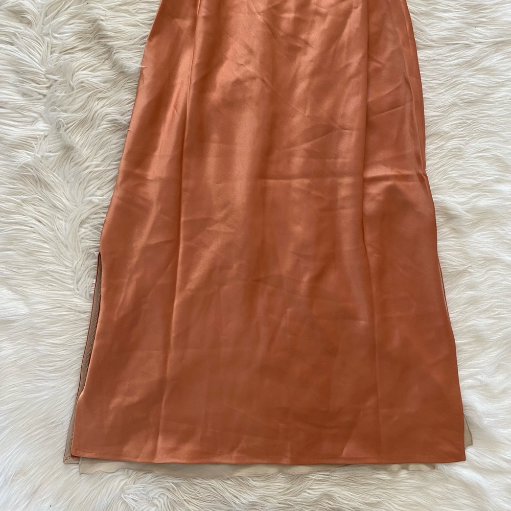 Nanushka Narita Belted Peach Apricot Satin Sleeveless High Neck Midi Dress - Picture 11 of 14